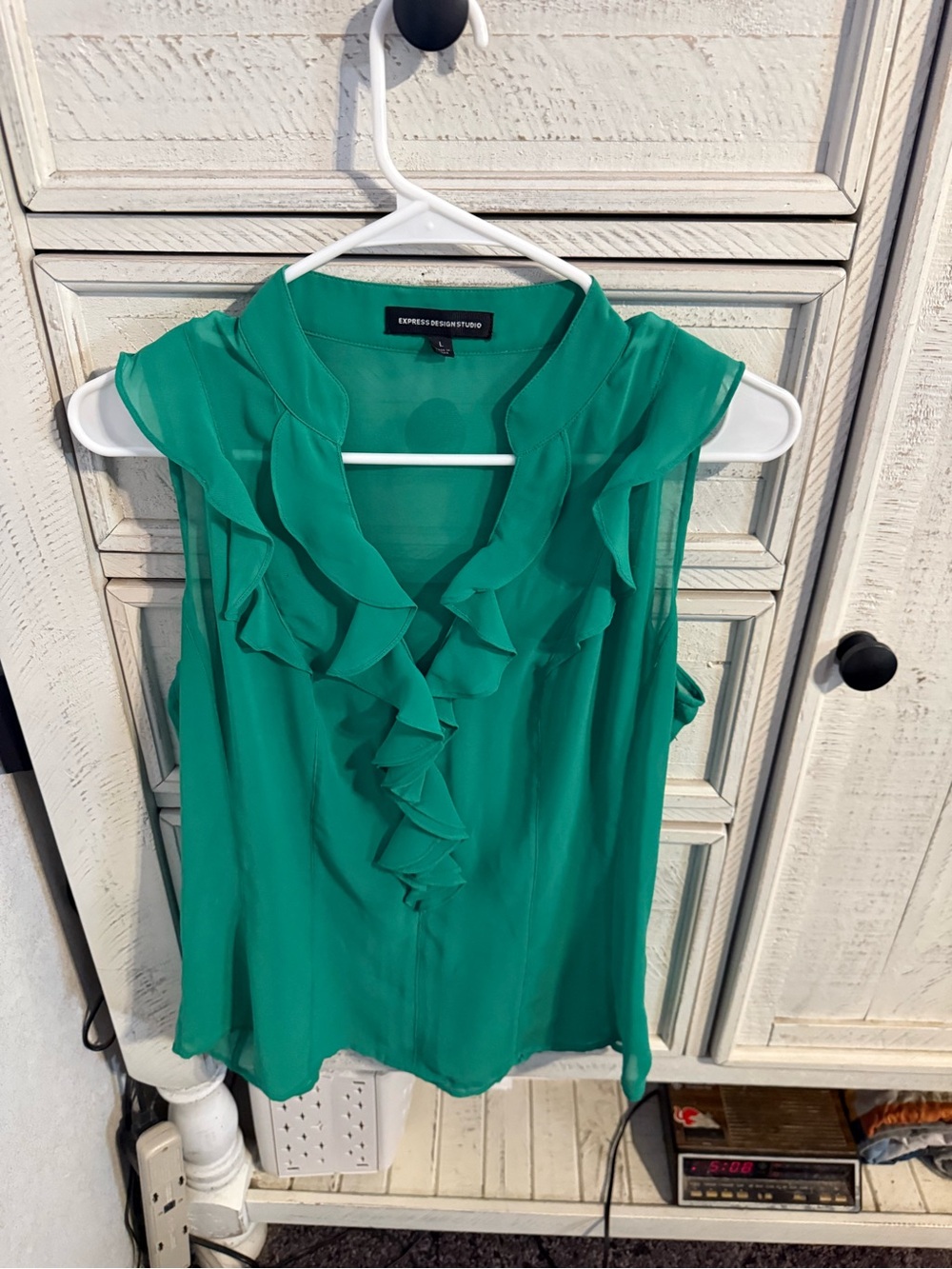Express Green Ruffle Sleeveless Blouse